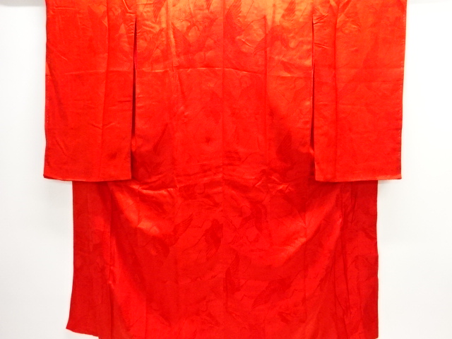 アンティーク　綸子松鶴模様織り出し長襦袢(刺繍衿付き)